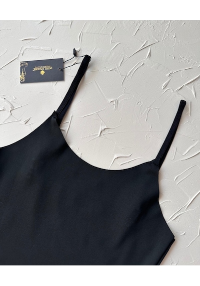İnce Askılı Dikişsiz V Yaka İz Yapmaz Büstiyer/croptop Siyah
