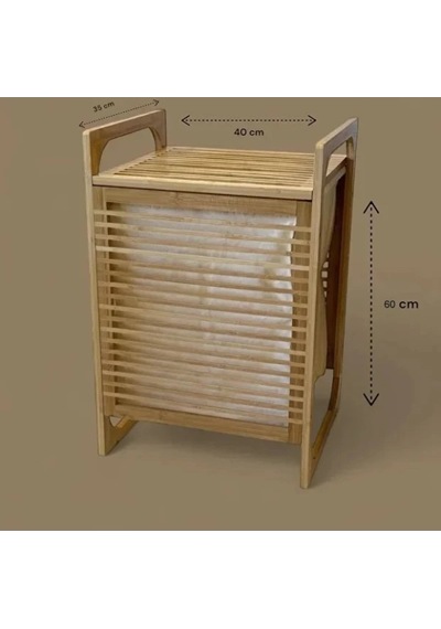 Orta Boy Ahşap Bambu Kirli Sepeti 40x35x60 Renkli