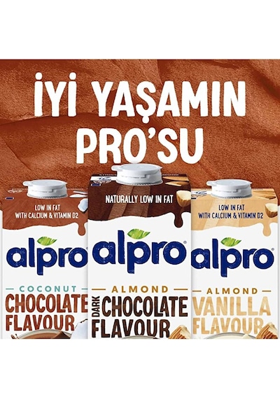 Alpro Bitter Çikolata Badem Sütü 4x1 L Vegan Laktozsuz Bitkisel B