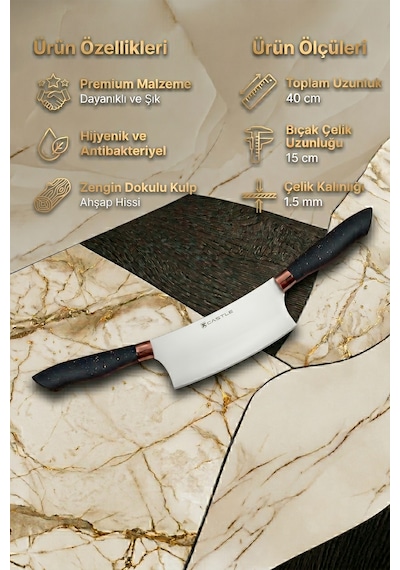 Black Copper Serisi Pizza Börek Mutfak Bıçağı Pide Kıyma Salata Mutfak Şef Bıçak Zırhı Mft-745 Siyah