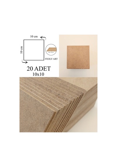 10x10 Cm 3mm Mdf Plaka 20 Adet - Beyaz Lam Kaplamalı