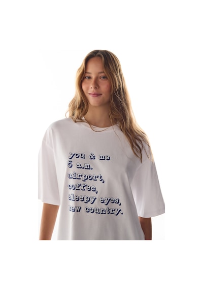 Penti Beyaz Vacation Slogan Desenli Kısa Kollu Tişört Pijama Üstü Optik Beyaz