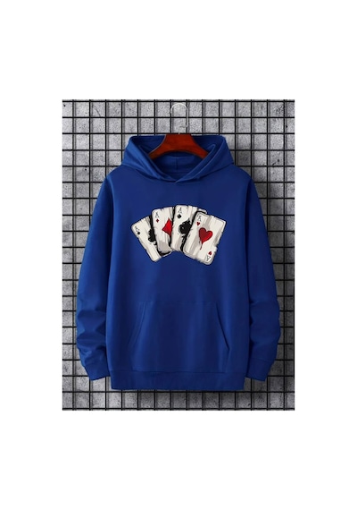 Medinenur İskambil Kart Desenli Kapüşonlu Sweatshirt Saks