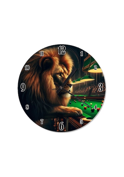 Bilardo Oynayan Aslan Şekilli Duvar Saati