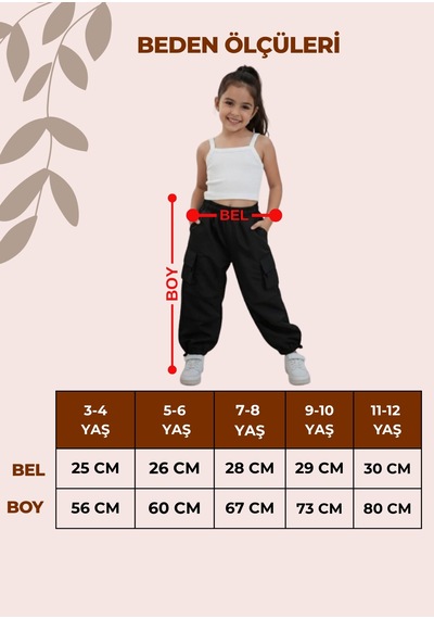 Smalltouch Kız Çocuk Paçası Ve Beli Ayarlanabilir Lastikli Paraşüt Pantolon Kahverengi