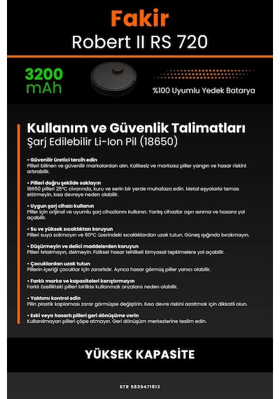 Fakir Robert Rs 720 3200mAh Robot Süpürge Bataryası