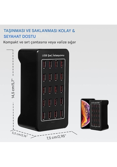100w 20 Portlu Çok Fonksiyonlu Masaüstü Akıllı Usb Şarj İstasyon