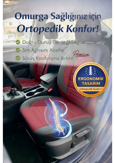 Premium Serisi Lüks Keten Üniversal Oto Koltuk Kılıfı - 5 Koltuk Tam Set Bordo