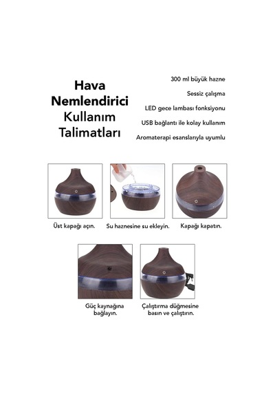 300 Ml Işıklı Hava Nemlendirici - Ledli Oda Ortam Nemlendirici Aroma Difüzör Buhar Makinesi