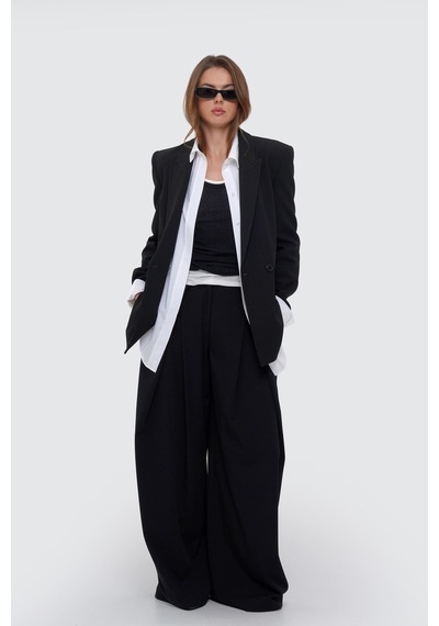 Thalure Kadın Siyah Çift Düğmeli Oversize Blazer