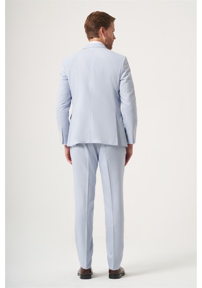 İmza Mavi Kırlangıç Yaka Kruvaze 6 Drop Slim Fit Tam Astar Esnek Takım Elbise 1001260902
