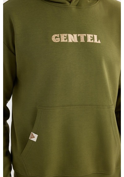 Tudors Erkek Oversize Geniş Kesim Pamuklu Baskılı Yeşil Kapüşonlu Sweatshirt-37295 Yeşil