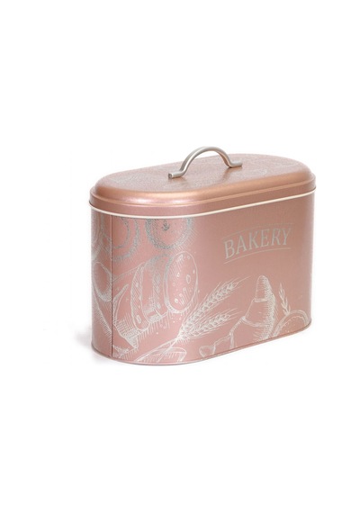 Sn Bakery Rose Gold Desenli Oval Metal Ekmek Kutusu, 10.4 Lt Pembe