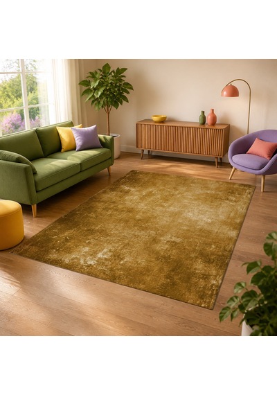 Kartela Halı Grunge Halı Kaymaz Taban Makinede Yıkanabilir Halı Hardal Sarısı - 120 X 180 Cm
