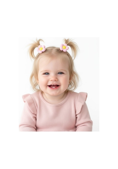 Çiçekli Kız Çocuk Lastikli Toka 2li Set St09517 Pembe