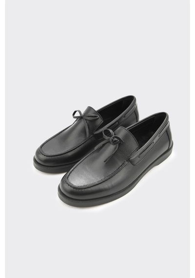 Derinet Hakiki Deri Püsküllü Kadın Loafer Siyah Siyah
