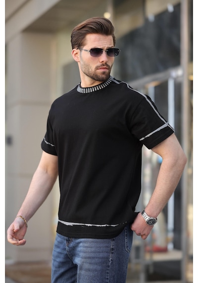 Madmext Siyah %100 Pamuklu Bisiklet Yaka Basic Erkek Tişört E7140 Siyah