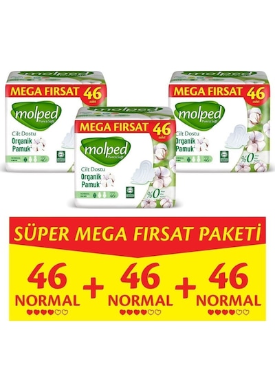 Molped Normal Pure Soft Hijyenik Ped Süper Mega Paket 46 Lı X 3 Adett