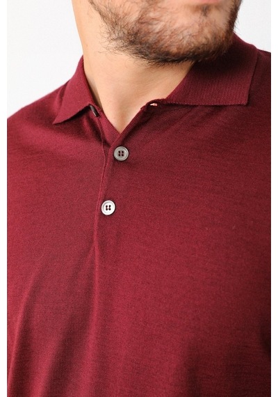 Ferraro Bordo Polo Yaka Superfine Erkek Triko Kazak Bordo