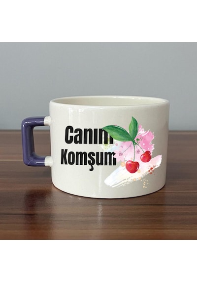 Canım Komşum Baskılı Mor Kulplu C Fincan