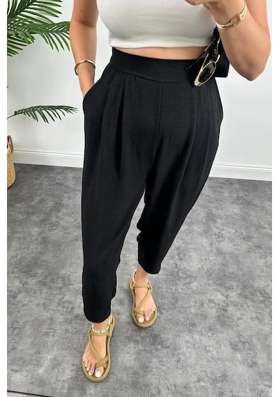 Defymoda Kadın Yüksek Bel Hürrem Pantolon Siyah