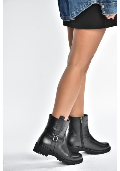 Fox Shoes V654070403 Siyah Hakiki Deri Kadın Bot Siyah-hakiki Deri