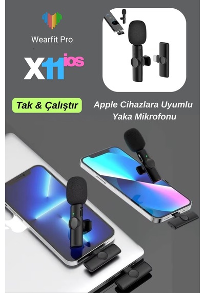 Wearfitpro X11ios Apple Cihazlara Uyumlu Tak Çalıştır Yaka Mikrofonu Kablosuz Mikrofon