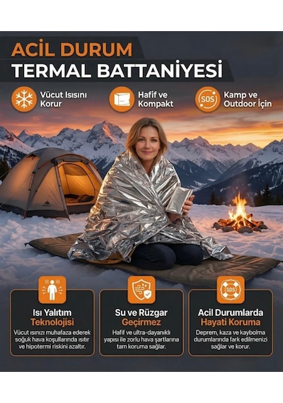 Termal Battaniye Çok İşlevli Sos Acil Hayatta Kalma Battaniyesi