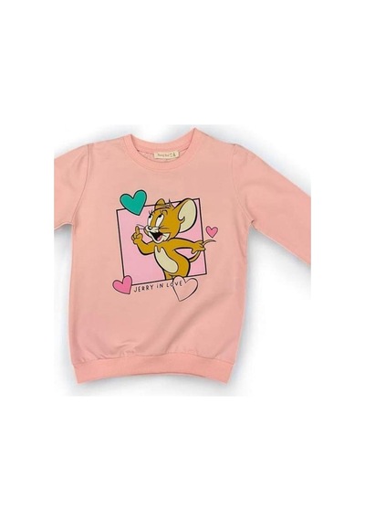 Kız Çoçuk Pamuklu Sweatshirt-15212 Pembe