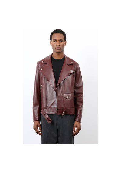 Antioch 100% Deri Biker Ceket Bordo