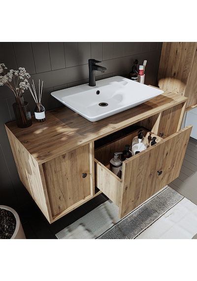 Lavabolu Mat Mdf 120 Cm Çekmeceli Dolap + Aynalı Dolap Atlantik Atlantik Çam Lavabolu Mat Mdf 120 Cm Çekmeceli Dolap + Aynalı Dolap Atlantik Atlantik Çam