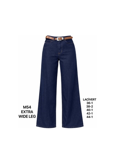Miss Poem Kadın Kemer Detaylı Extra Wide Leg Jean Pantolon Lacivert