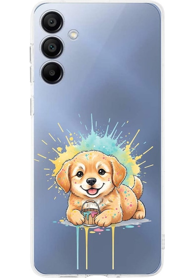 Samsung Galaxy A15 İle Uyumlu Splash Köpek Tasarımlı Şeffaf Silikon Kılıf Şeffaf