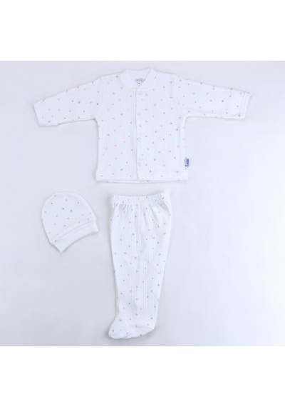 Sebi Bebe Nokta Çiçek Pijama Takımı 9148 Ekru-pembe