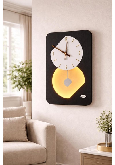 Nairobi Ledli Ahşap Salon Duvar Saati Quartz Ultra Sessiz Mekanizma 55 Cm X 34 Cm Siyah