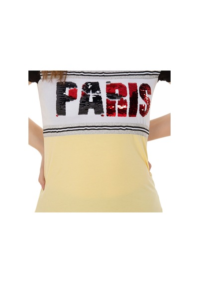 Toontoy Kids Toontoy Kız Çocuk T-shirt Paris Pul Nakış Sarı
