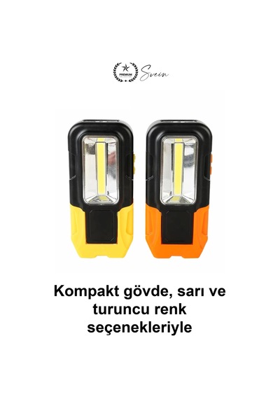 Pilli Cob Led Çalışma Lambası Mıknatıslı Kancalı Taşınabilir Projektör Işık Kamp Feneri Garaj Tamirh Beyaz