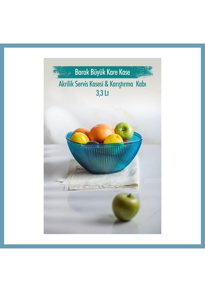 Bezos Akrilik Barok Aquamarin Büyük Kare Meyve & Salata Kasesi & Karıştırma Kabı / 3,3 Lt Cam Değildir Mbt06