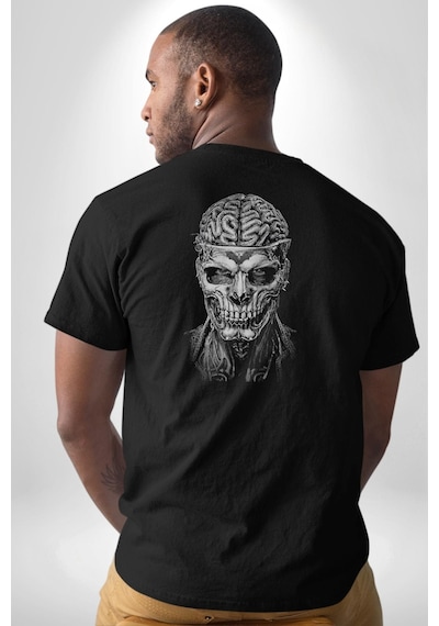 İnsan Beyni Korku Sineması Pamuklu Unisex Oversize Sırt Dijital Baskılı Siyah T-shirt Siyah