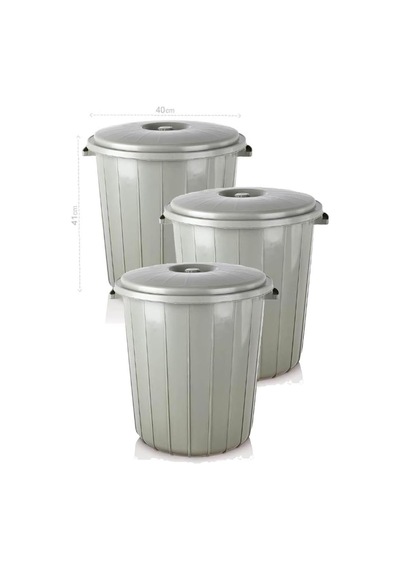 3 Adet 35 Litre Kapaklı Yuvarlak Çöp Kovası Sağlam Kaliteli Çöp Kutusu Ø40 H41 Su Erzak Kovası