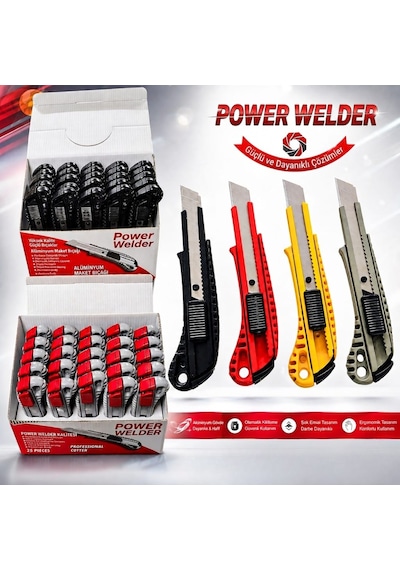 Welder Profesyonel Maket Bıçağı Alüminyum Ergonomik Gövde, Otomatik Kilitli, 25 Adet Keskin Ve Dayanıklı