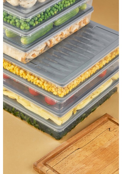 Multi Box 8 Parça 2 Farklı Boy Saklama Kabı Seti - Dondurucu & Mikrodalga Uyumlu Gri