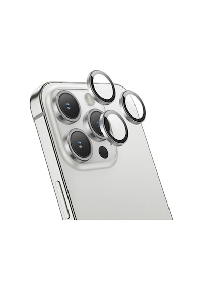Hoco Crystal Clear iPhone Uyumlu 15 Pro-15 Pro Max Hd 3d Metal Çerçeveli Kamera Koruyucu Lens- 5775 Şeffaf