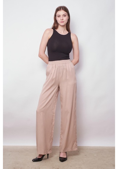 JUMENT %100 Iyocell Akıcı Şık Kumaş Yüksek Bel Beli Lastikli Yan Cepli Bol Paça Pantolon -taş