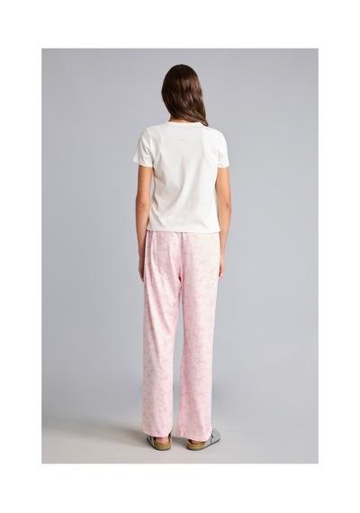 Defacto Kısa Kollu Üst Desenli Geniş Paça Alt Pijama Takımı H4196ax26aupn38 Pembe-pn38