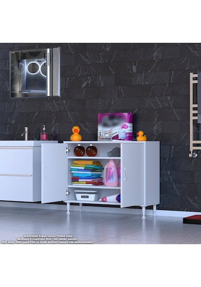 Modilayn Söke 100x75x32,5 Cm Lik Küçük Alanlar İçin Akıllı Çözümler 2 Kapaklı 3 Göz Raf Dolap Beyaz