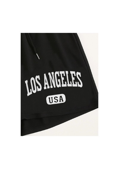 Tarzsokak Letter Graphic Drawstring Şort Siyah