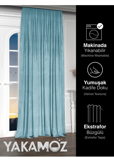 Yakamoz Kadife Görünüm Nil Yeşili Ada Fon Perde Ekstraforlu Velvet Touch Serisi Nil Yeşili