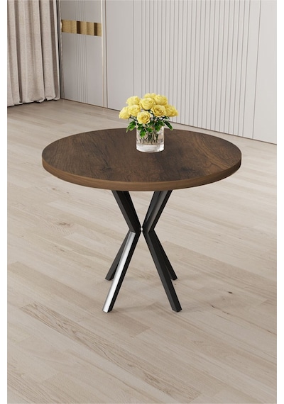 Canisa Agnes Serisi 90x90 Yuvarlak Barok Ahşap Desen Masa Masa Barok Ahşap Desen Ayaklar Siyah