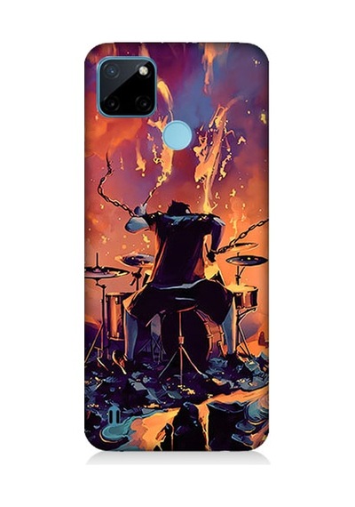 Realme C21y Uyumlu Alevli Bateri Desenli Silikon Kılıf